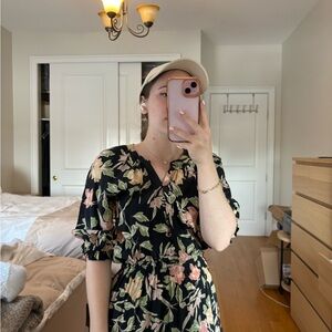 Yumi Kim Black Floral Long Sleeve Dress